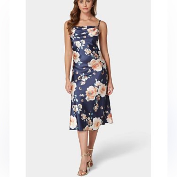 bebe Dresses & Skirts - bebe Women's Satin Midi Dress Cowl Neck. Size M. MSRP $99.95